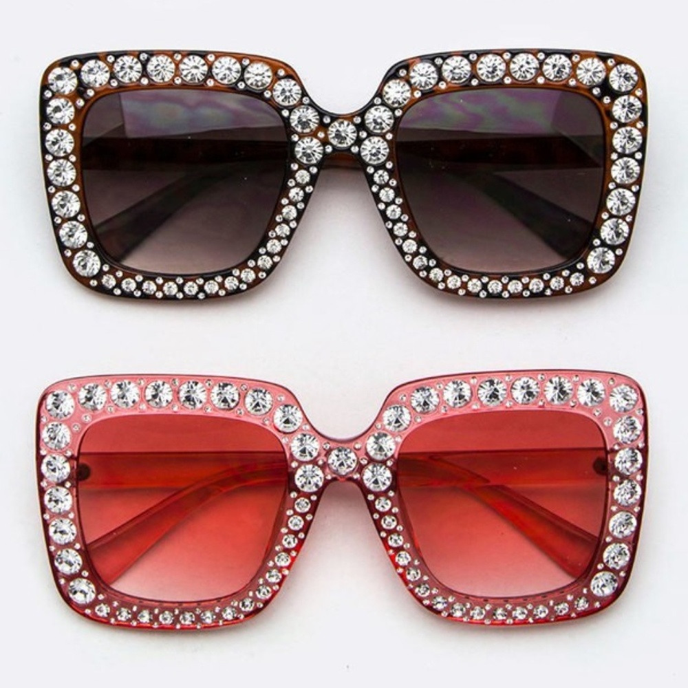 Pave Crystal Fashion Square Sunglasses
